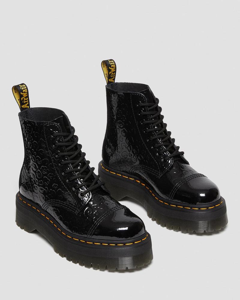 Botas Plataforma Dr Martens Sinclair Leopard Emboss Charol Cuero Mujer Negros Leopardo | MX 527YXF